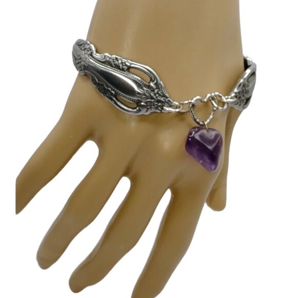 Vintage Spoon Artisan Crafted Bracelet with Amethyst Charm - Picture 8 of 14